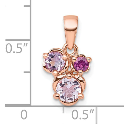 Sterling Silver Rose Gold-plated Polished Round Amethyst, Pink Quartz and Rhodolite Garnet Pendant