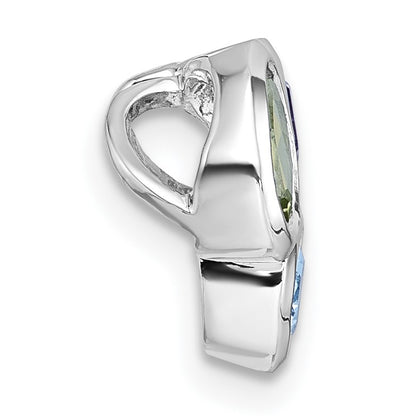 Sterling Silver Rhodium-plated Polished Pear Blue Topaz, Oval Peridot and Emerald-cut Amethyst Chain Slide Pendant