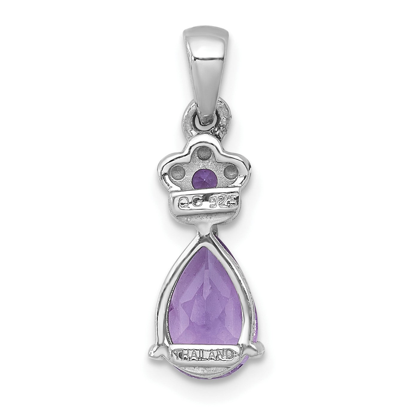 Sterling Silver Rhodium-plated Polished Amethyst Teardrop and Flower Pendant