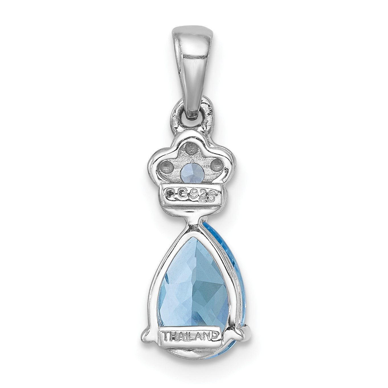 Sterling Silver Rhodium-plated Polished Light Swiss Blue Topaz Teardrop and Flower Pendant