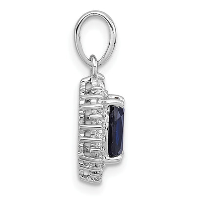 Sterling Silver Rhodium-plated Polished Lab Created Sapphire and CZ Oval Halo Pendant
