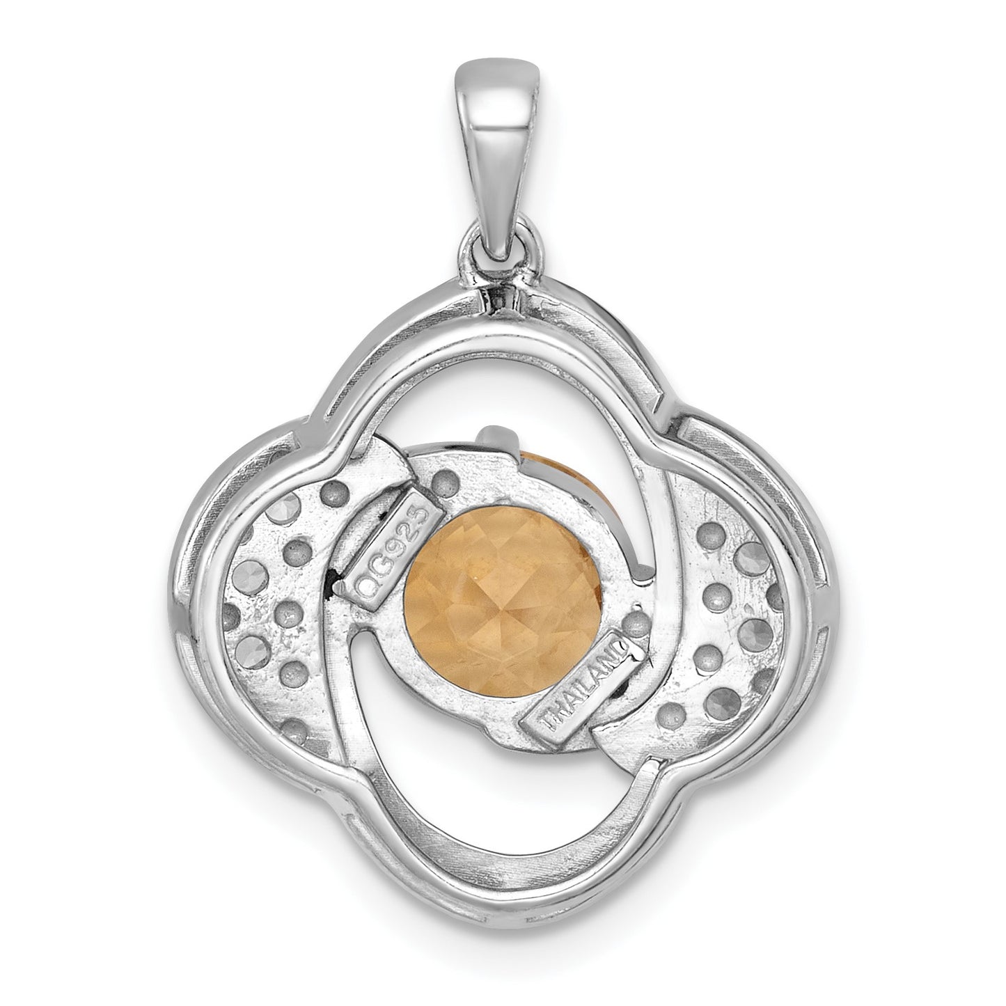Sterling Silver Rhodium-plated Polished Checker-cut Round Citrine and White Topaz Pendant