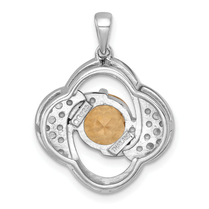 Sterling Silver Rhodium-plated Polished Checker-cut Round Citrine and White Topaz Pendant