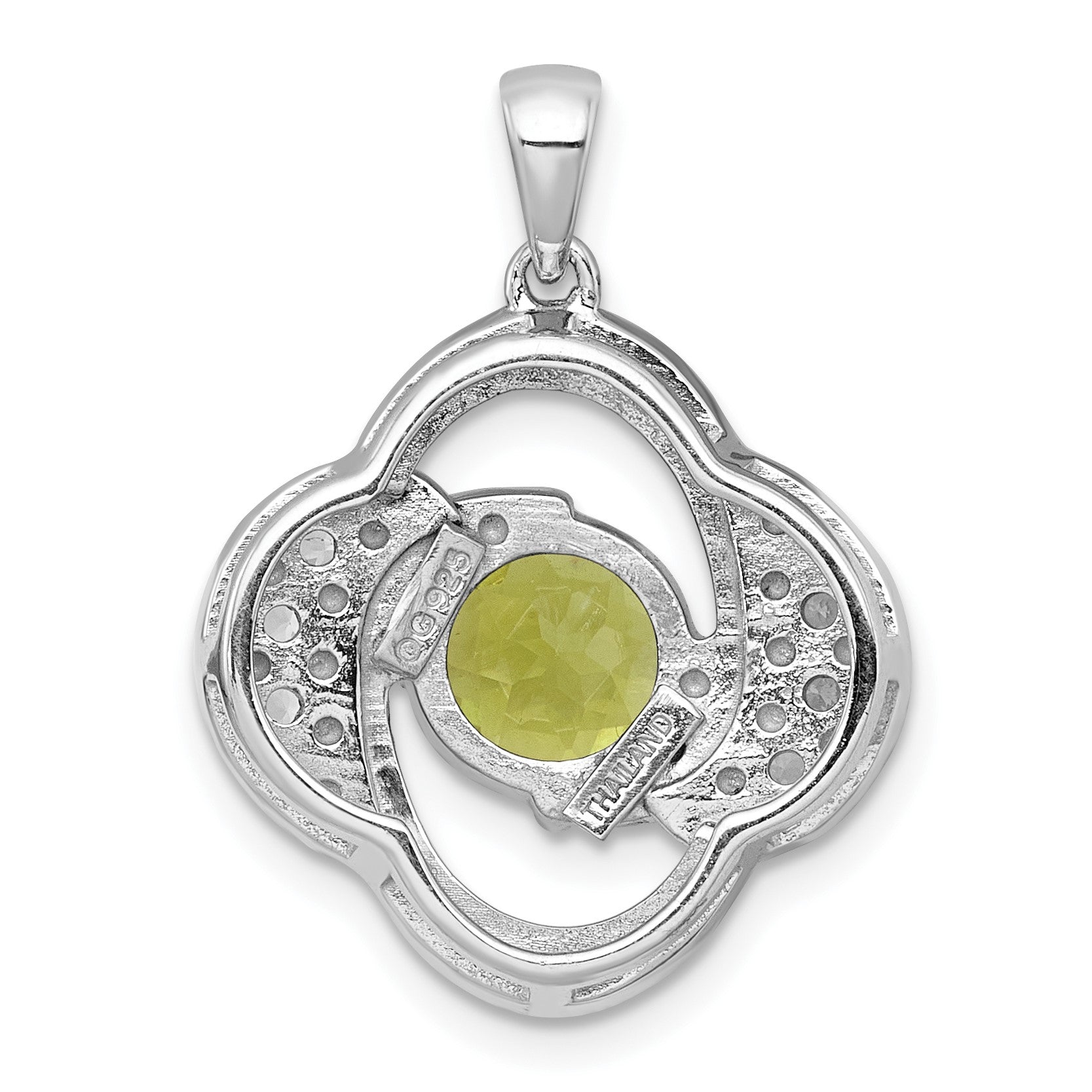Sterling Silver Rhodium-plated Polished Checker-cut Round Peridot and White Topaz Pendant