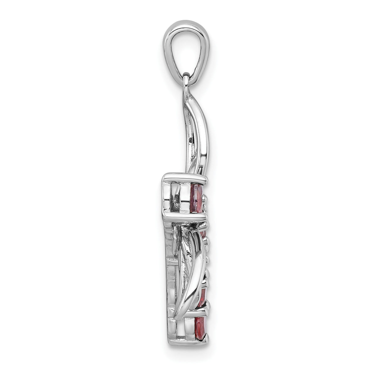 Sterling Silver Rhodium-plated Polished Garnet Dragonfly Pendant