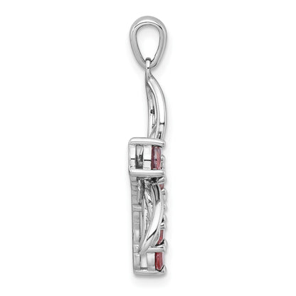 Sterling Silver Rhodium-plated Polished Garnet Dragonfly Pendant