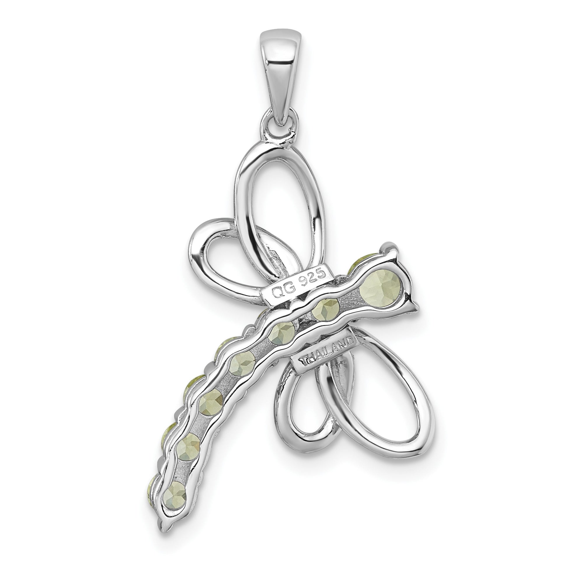 Sterling Silver Rhodium-plated Polished Peridot Dragonfly Pendant