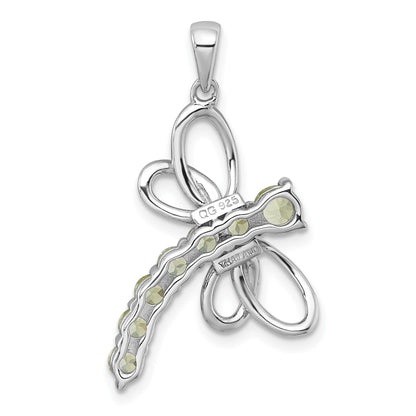 Sterling Silver Rhodium-plated Polished Peridot Dragonfly Pendant