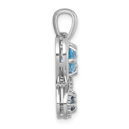 Sterling Silver Rhodium-plated Polished Light Swiss Blue Topaz and London Blue Topaz Heart Butterfly Pendant
