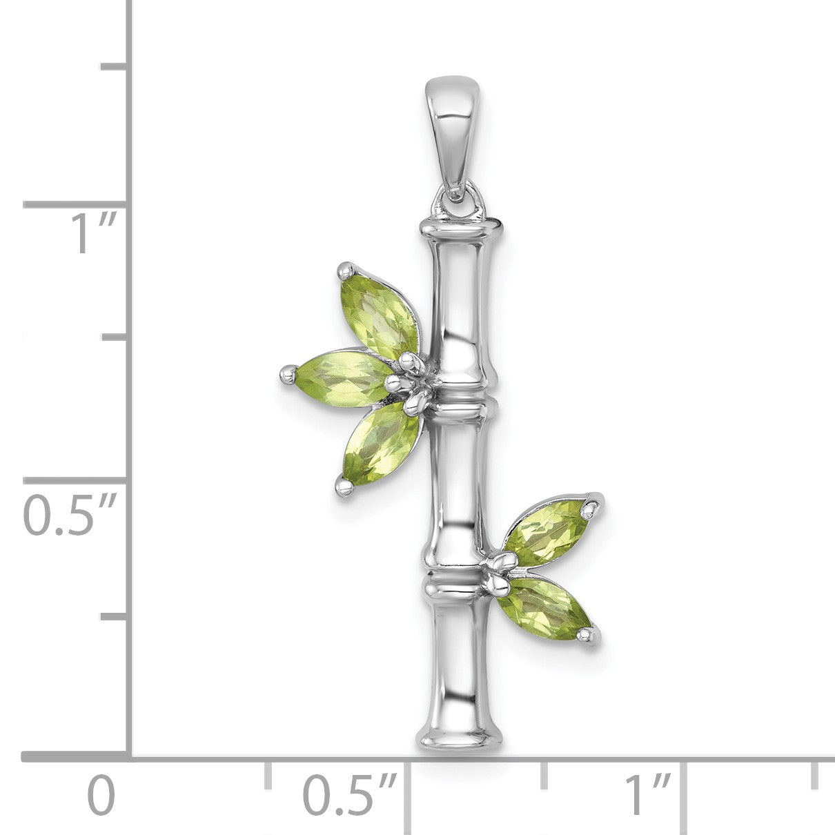 Sterling Silver Rhodium-plated Polished Fancy Peridot Bamboo with Leaves Pendant