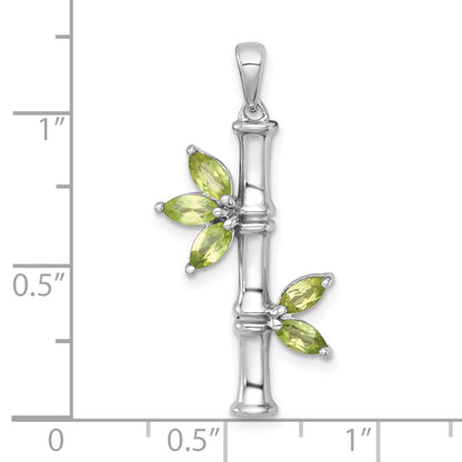 Sterling Silver Rhodium-plated Polished Fancy Peridot Bamboo with Leaves Pendant