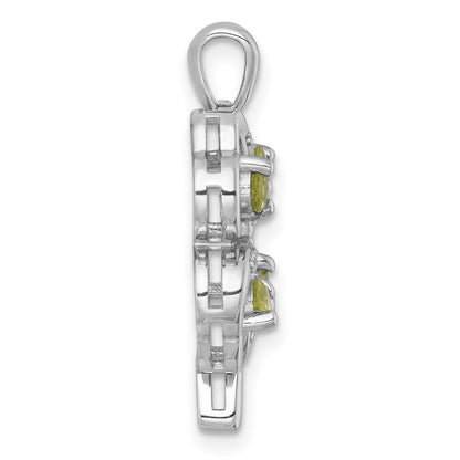 Sterling Silver Rhodium-plated Polished Peridot and White Topaz 4-Leaf Clover Pendant