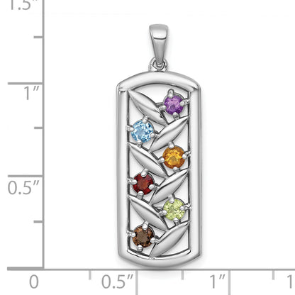 Sterling Silver Rhodium-plated Polished Fancy Oblong Multi Gemstone Pendant