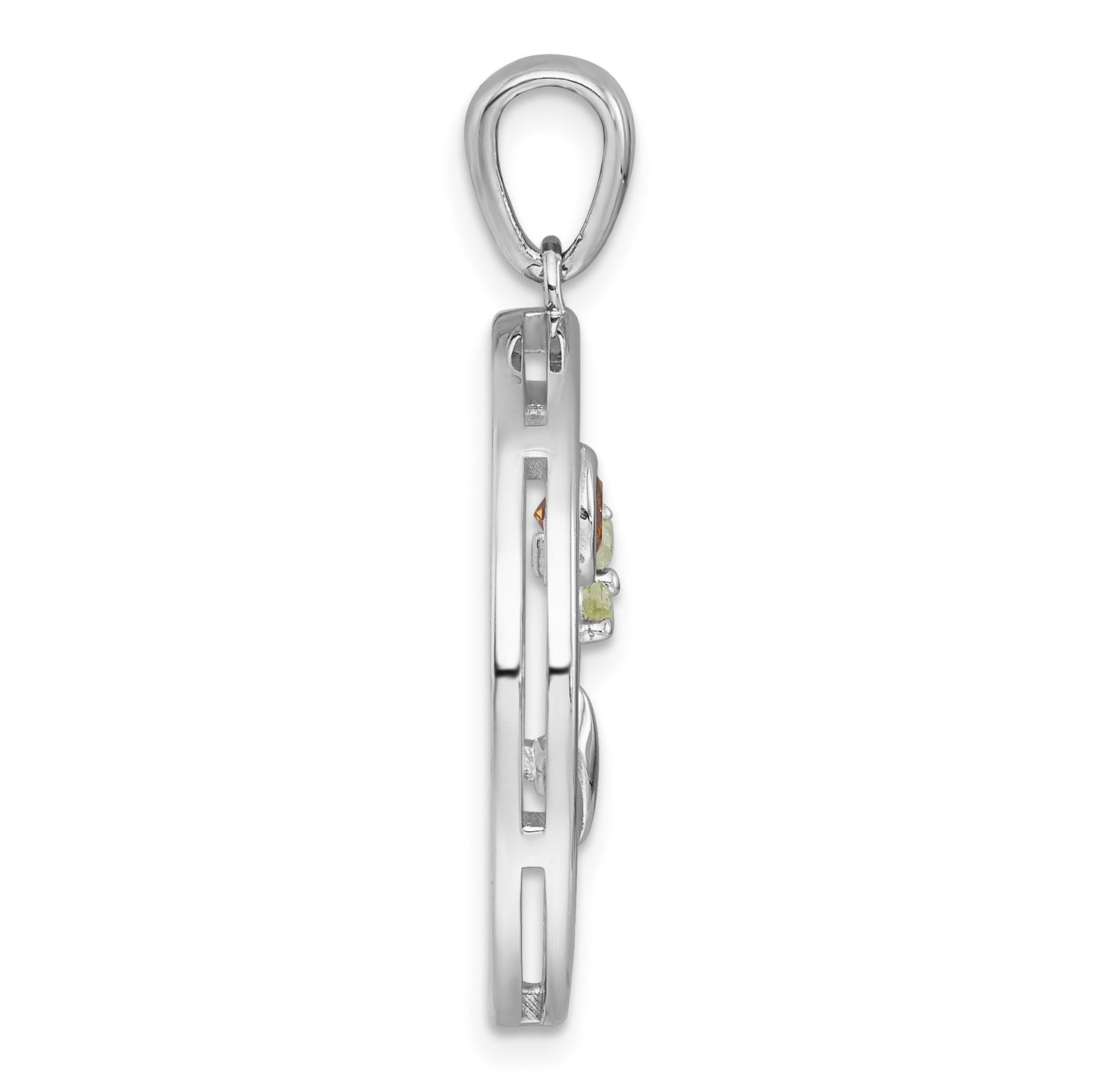 Sterling Silver Rhodium-plated Polished and Grooved Citrine and Peridot Beach Scene Circle Pendant