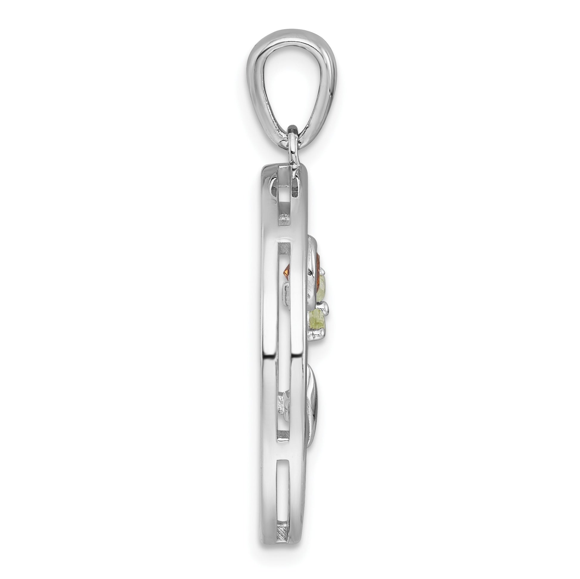 Sterling Silver Rhodium-plated Polished and Grooved Citrine and Peridot Beach Scene Circle Pendant