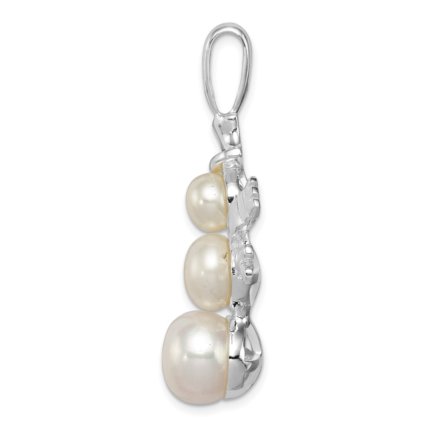 Sterling Silver Rhodium-plated FWC Pearls Snowman Pendant
