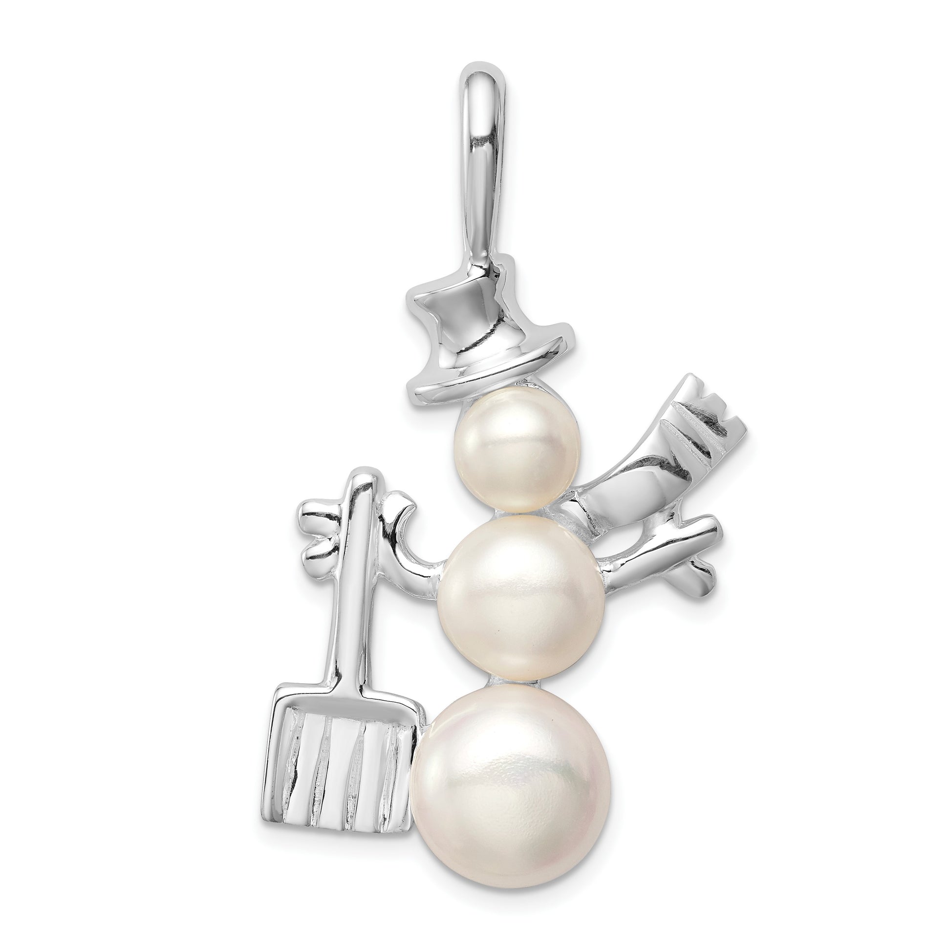 Sterling Silver Rhodium-plated FWC Pearls Snowman Pendant