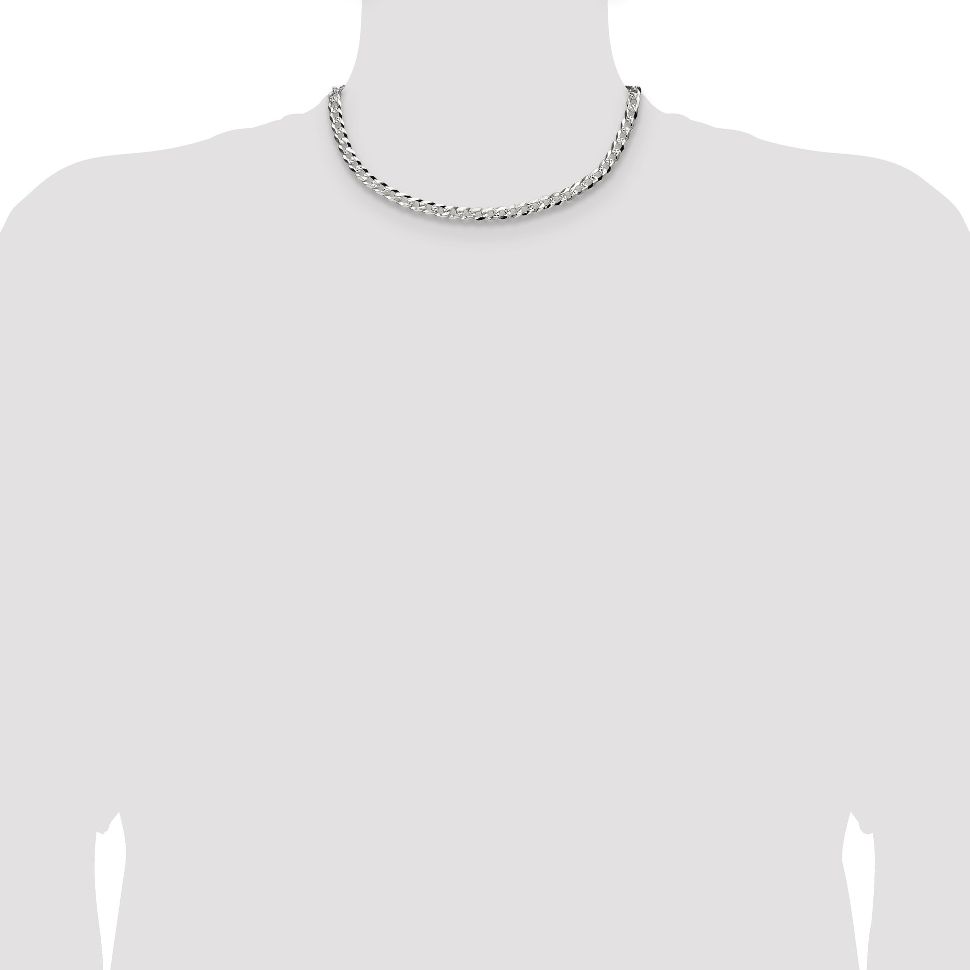 Sterling Silver 5.9mm Flat D/C Pave Curb Chain