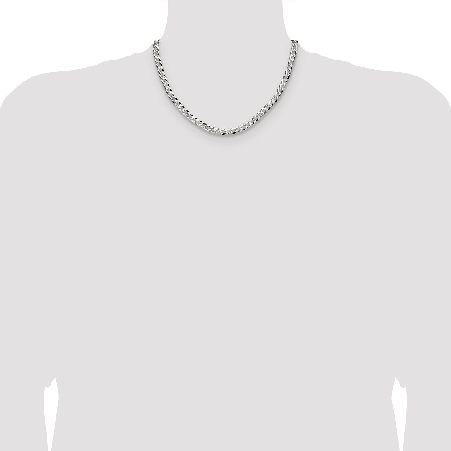 Sterling Silver 5.9mm Flat D/C Pave Curb Chain