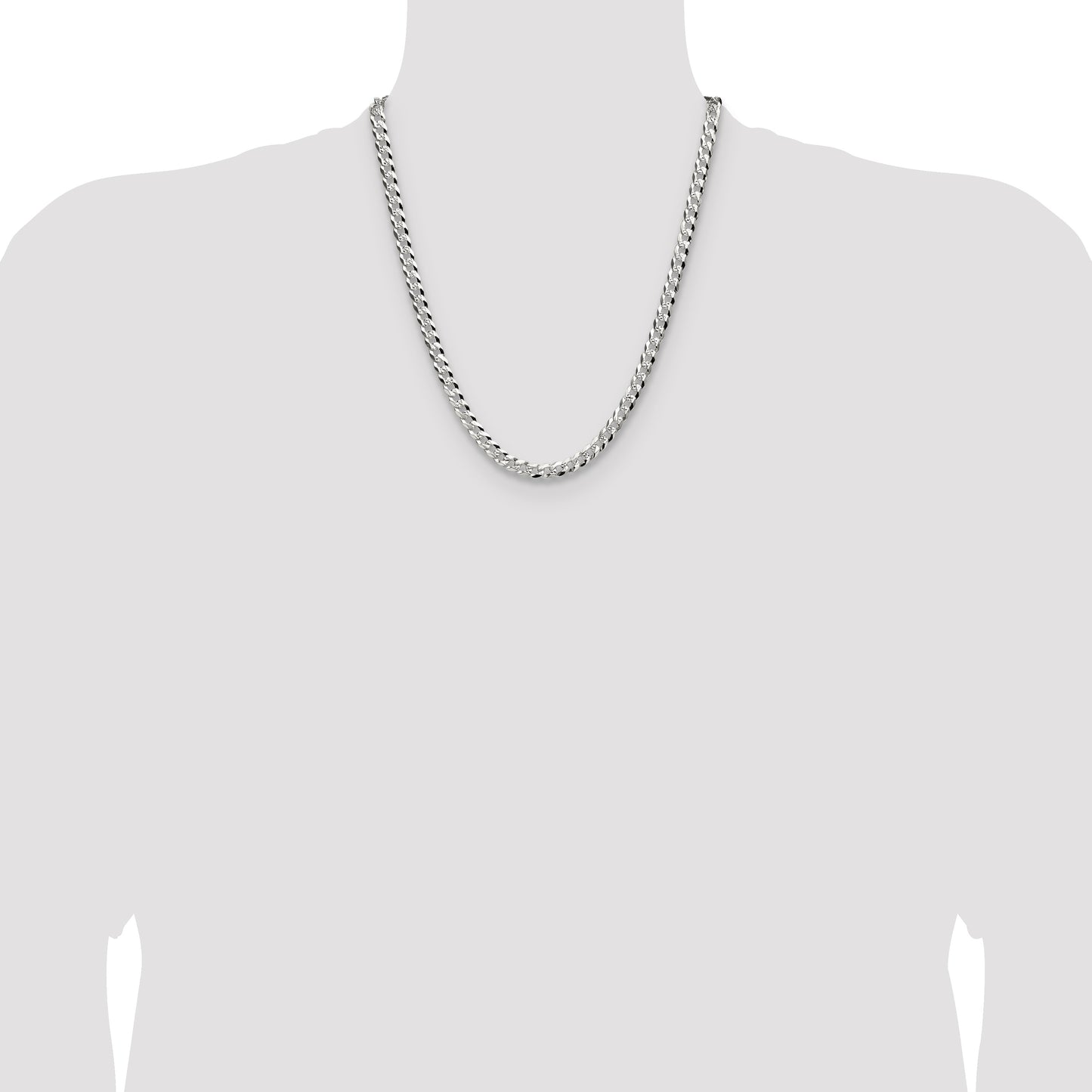 Sterling Silver 5.9mm Flat D/C Pave Curb Chain