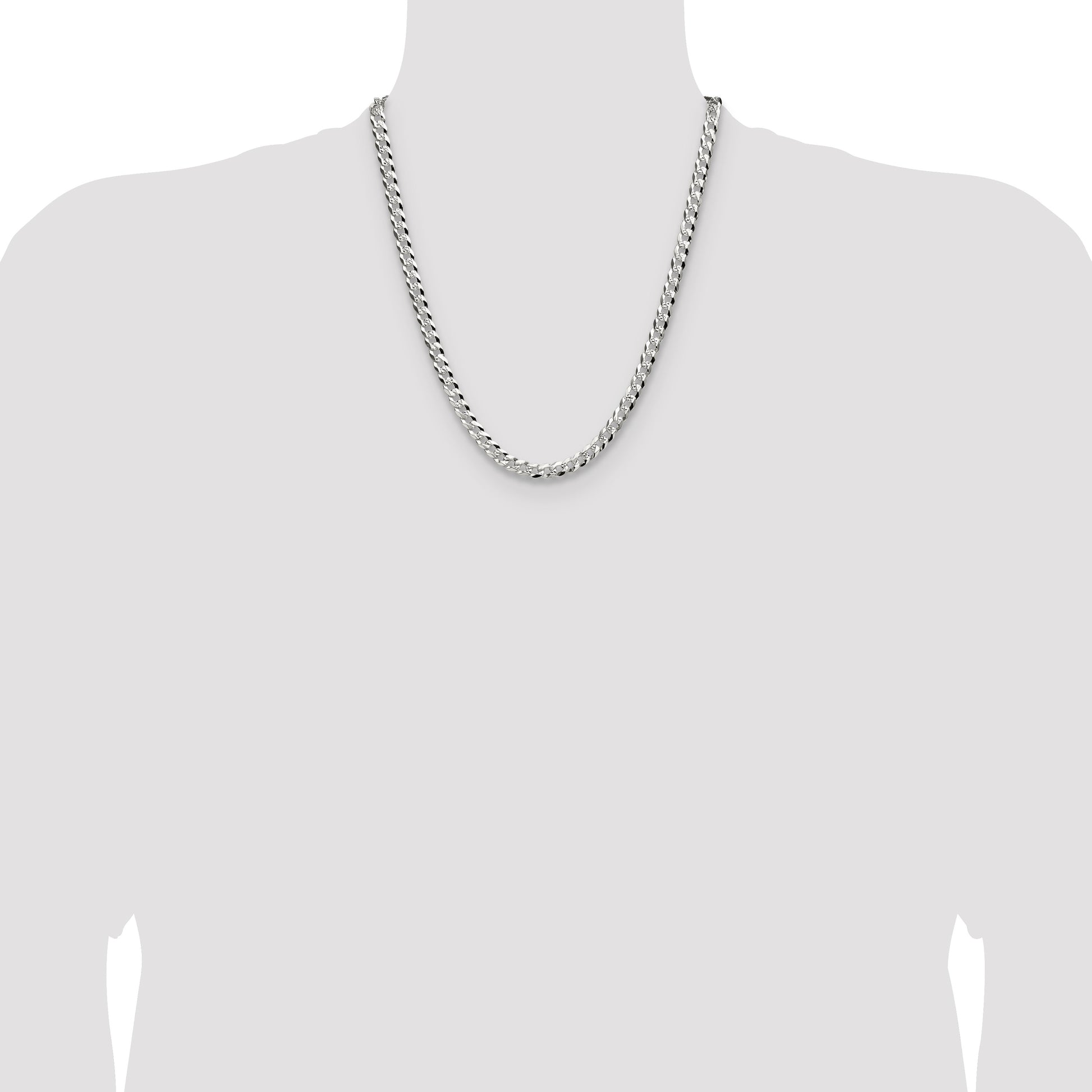 Sterling Silver 5.9mm Flat D/C Pave Curb Chain