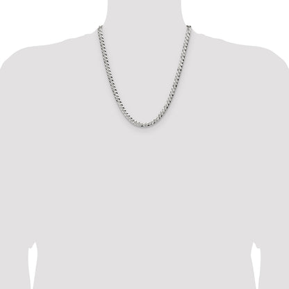 Sterling Silver 5.9mm Flat D/C Pave Curb Chain