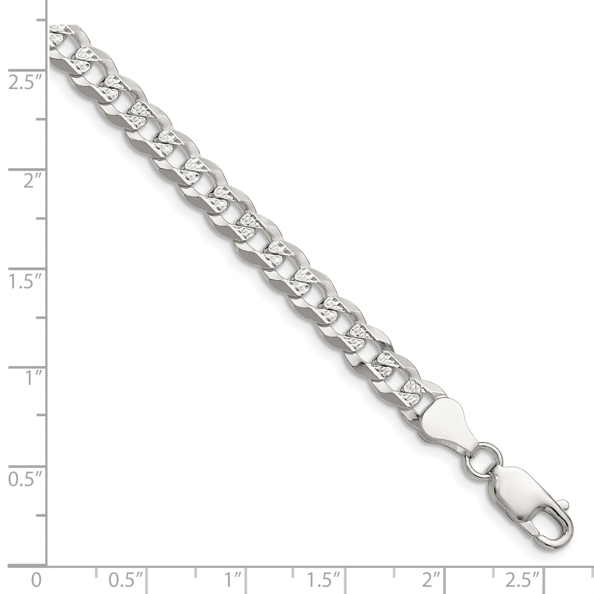 Sterling Silver 5.9mm Flat D/C Pave Curb Chain