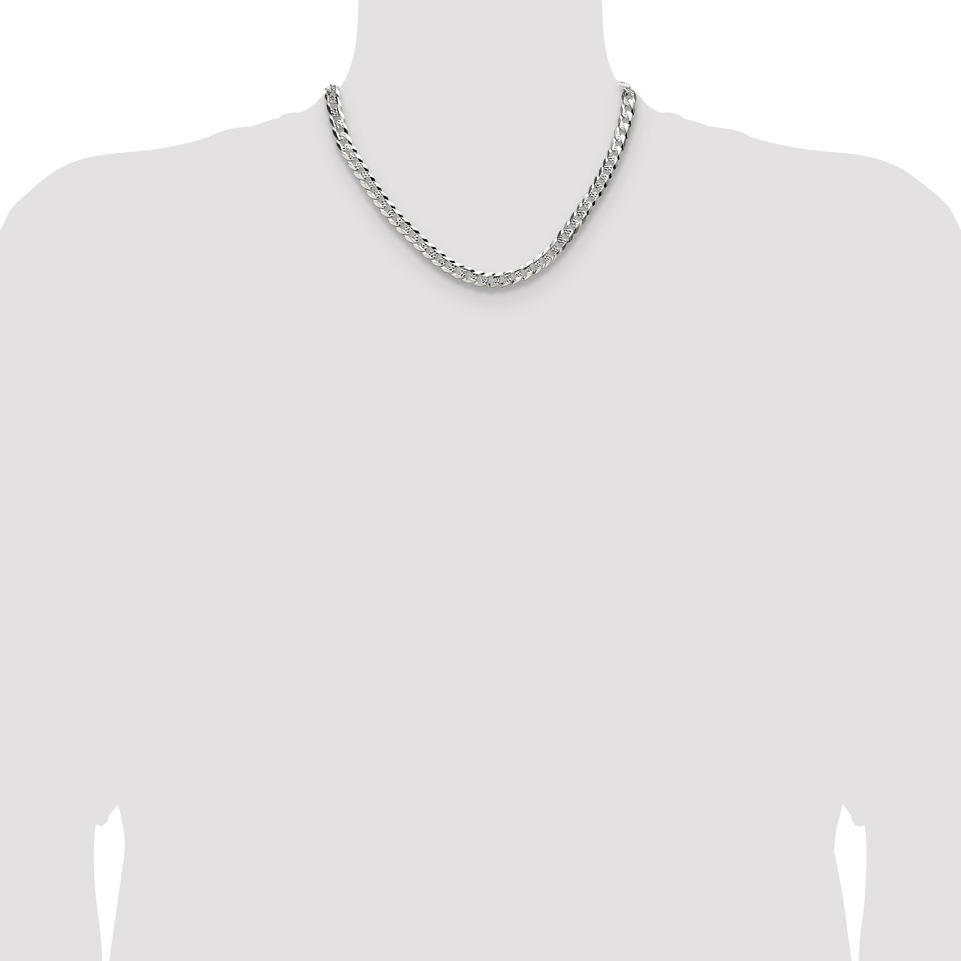 Sterling Silver 6.75mm Flat D/C Pave Curb Chain