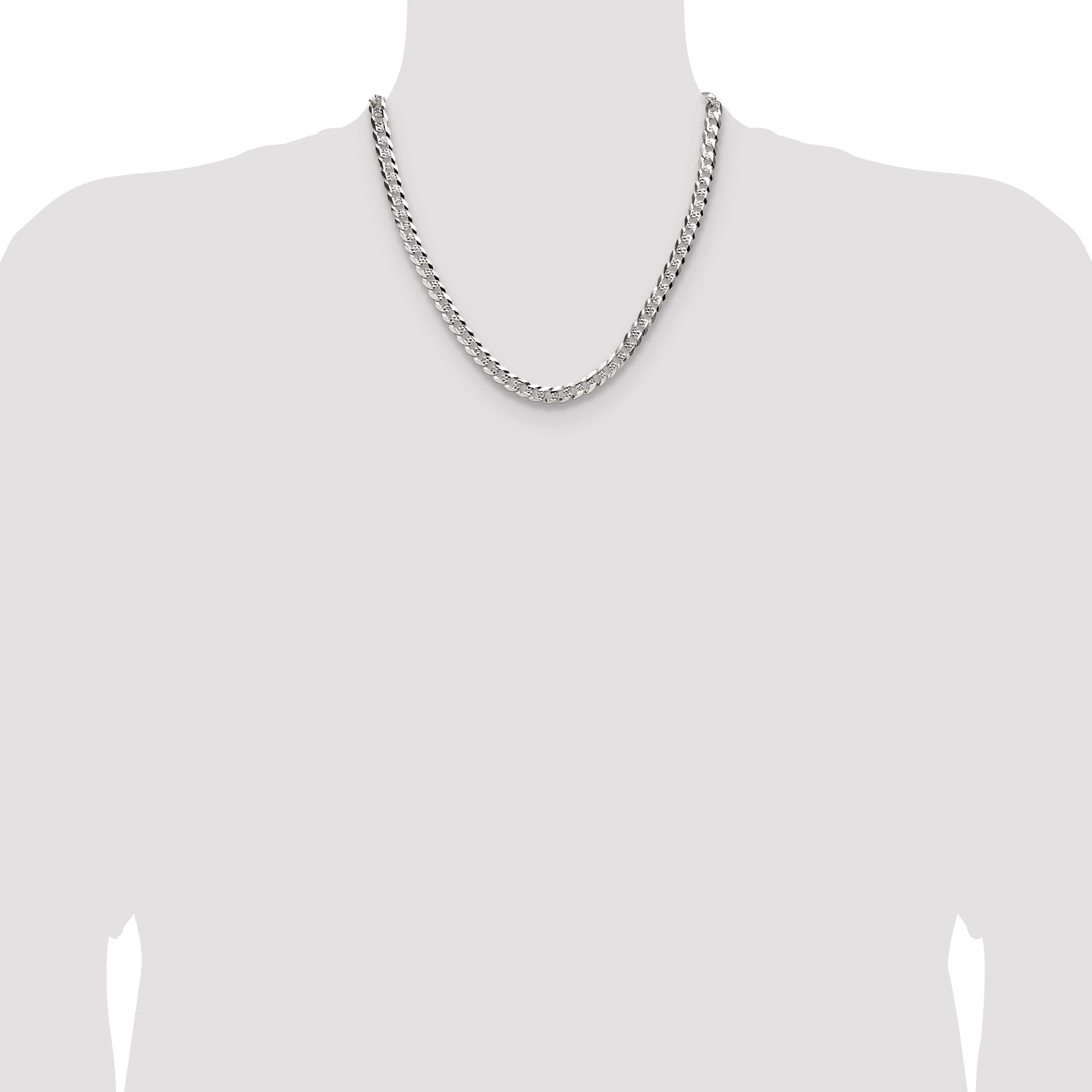 Sterling Silver 6.75mm Flat D/C Pave Curb Chain
