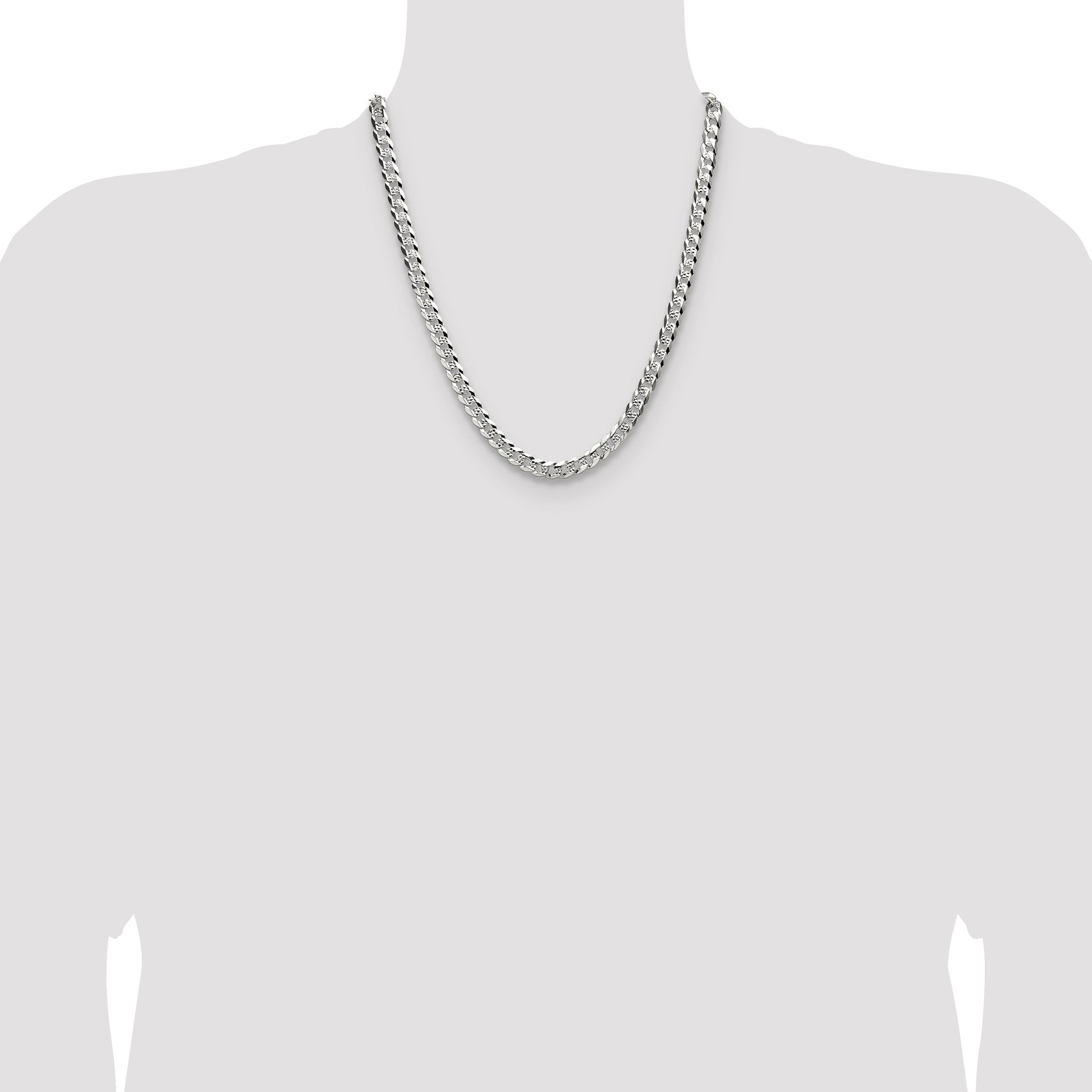 Sterling Silver 6.75mm Flat D/C Pave Curb Chain