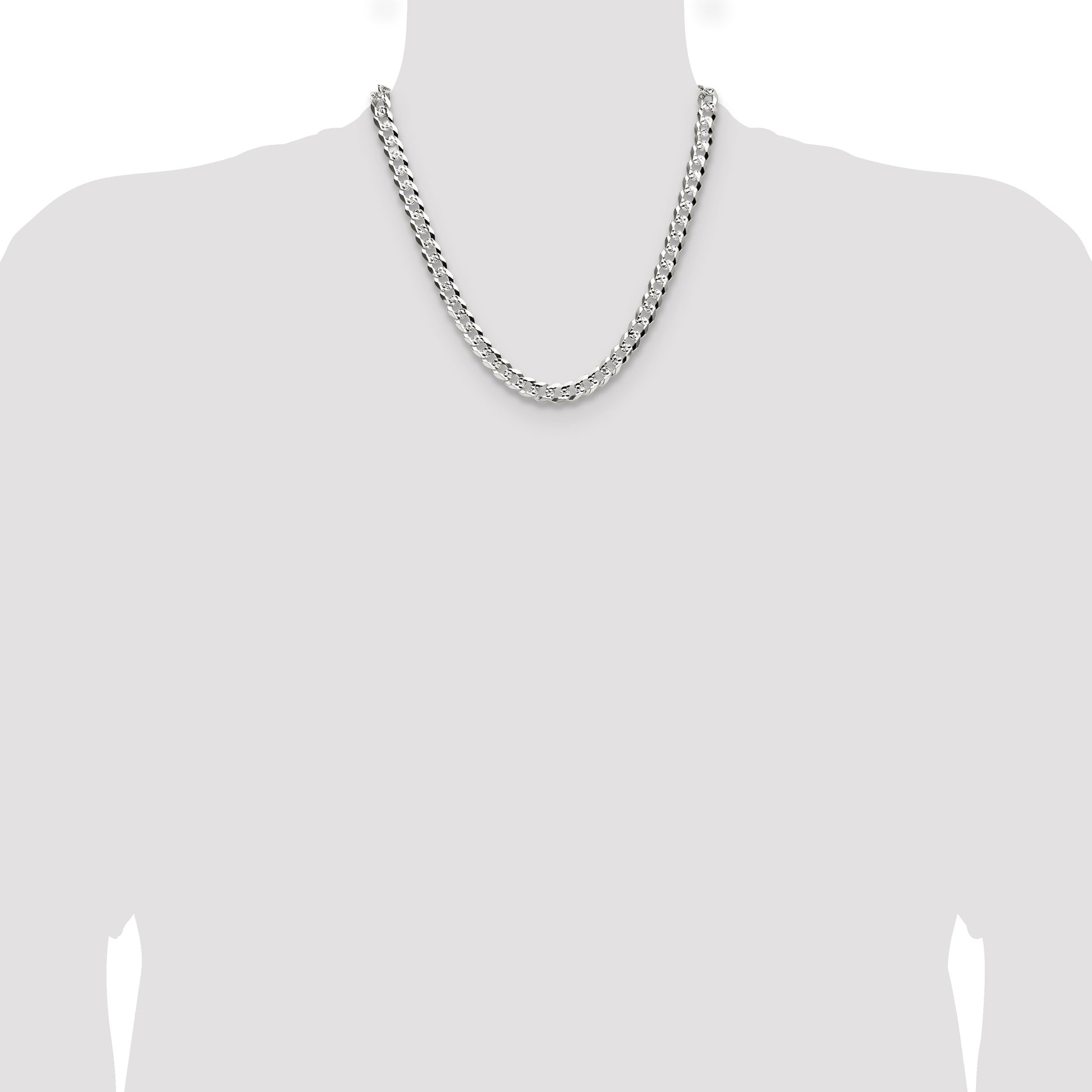 Sterling Silver 8.25mm Flat D/C Pave Curb Chain