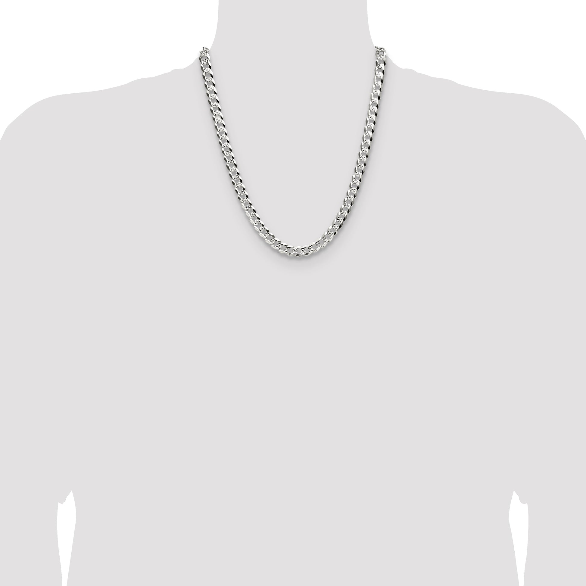 Sterling Silver 8.25mm Flat D/C Pave Curb Chain