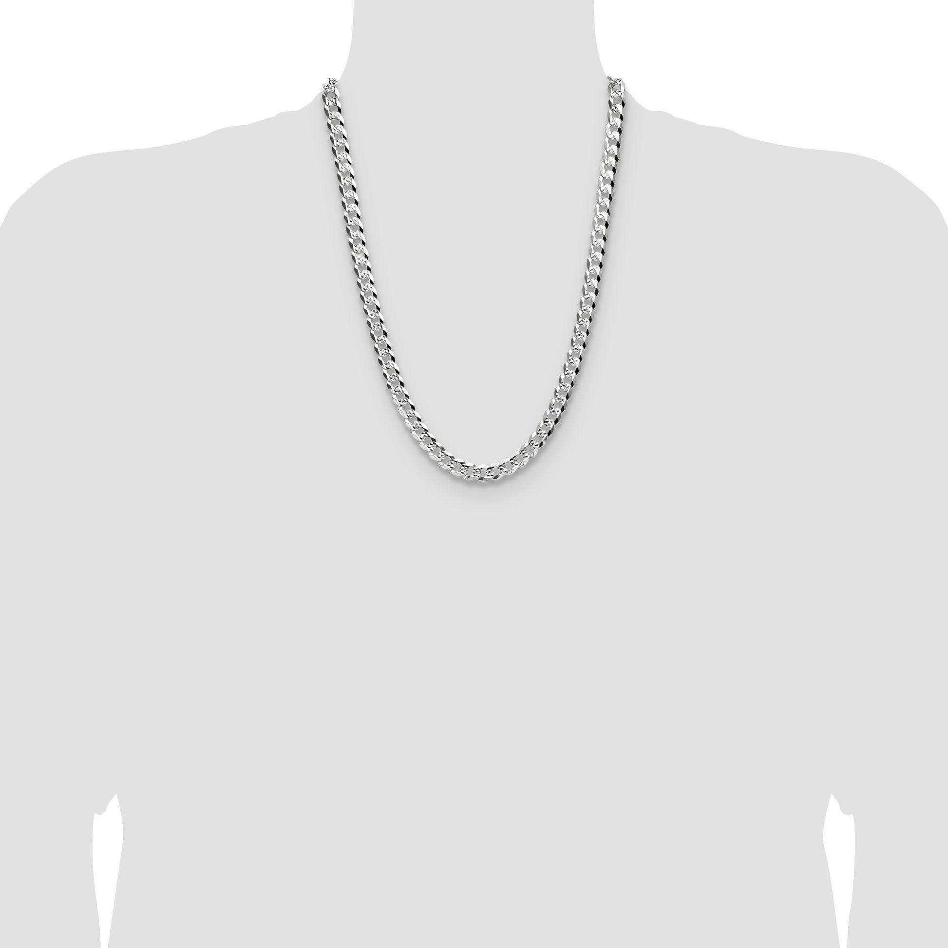 Sterling Silver 8.25mm Flat D/C Pave Curb Chain