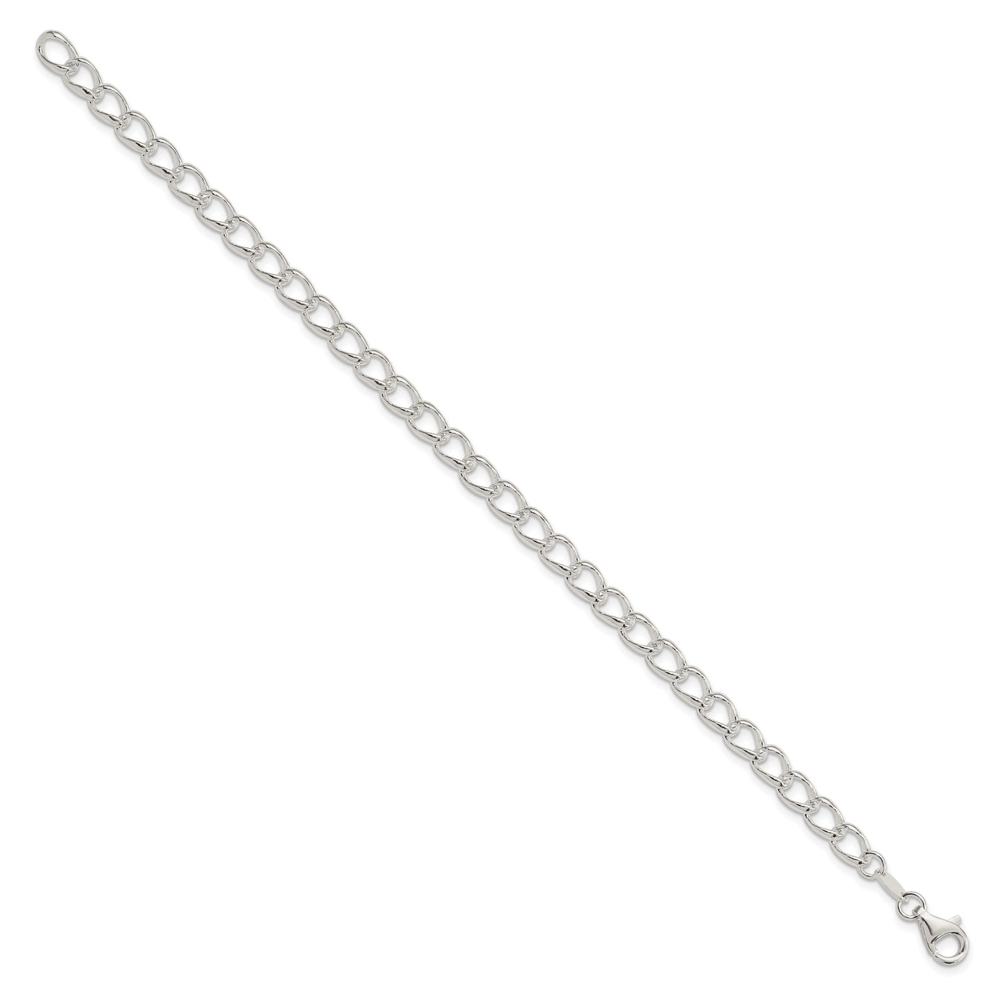 Amore La Vita Sterling Silver Rhodium-plated Polished 5.3mm 7 inch Half Round Wire Curb Chain with Fancy Lobster Clasp Charm Bracelet