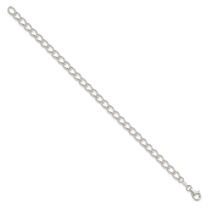 Amore La Vita Sterling Silver Rhodium-plated Polished 5.3mm 7 inch Half Round Wire Curb Chain with Fancy Lobster Clasp Charm Bracelet