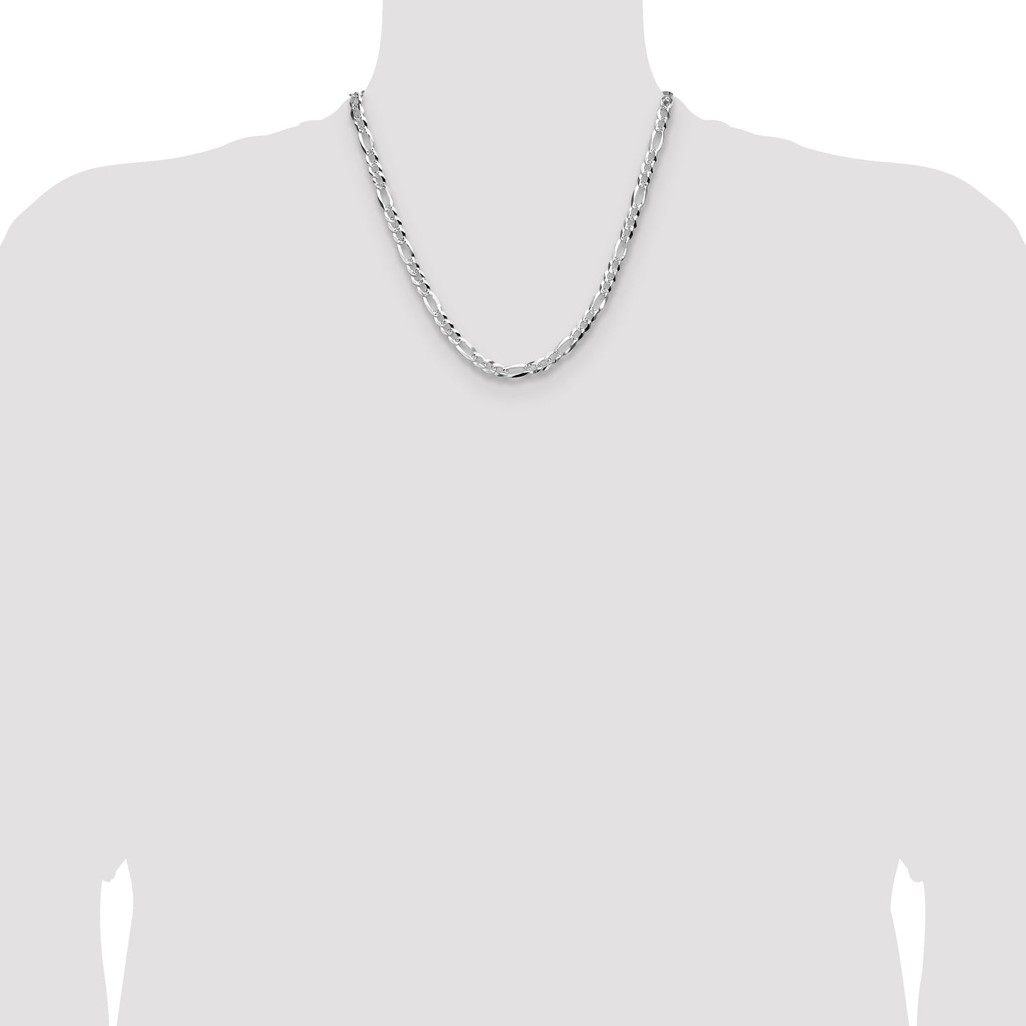 Sterling Silver 6.1mm Flat D/C Pave Figaro Chain