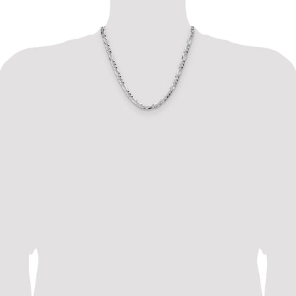 Sterling Silver 6.1mm Flat D/C Pave Figaro Chain