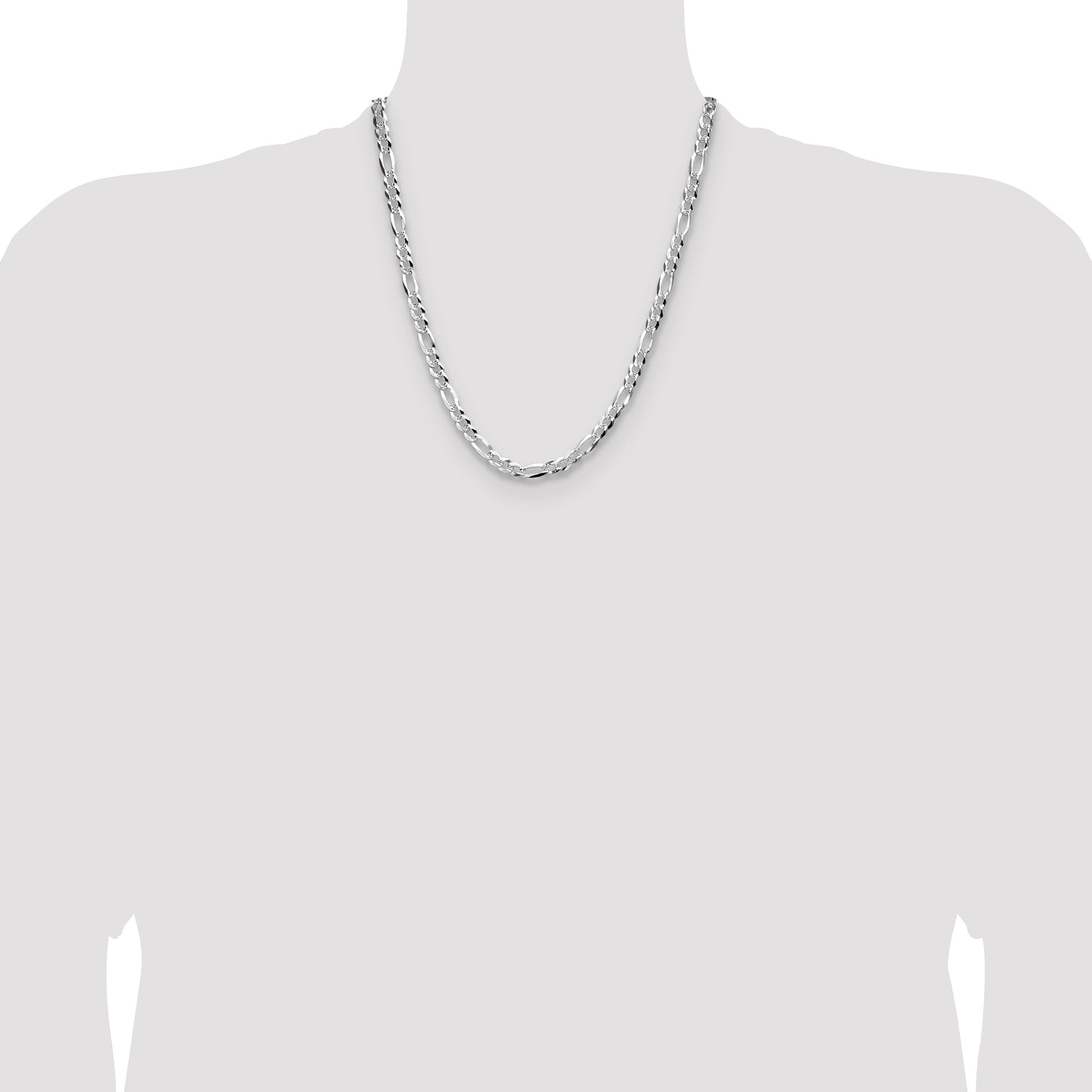 Sterling Silver 6.1mm Flat D/C Pave Figaro Chain