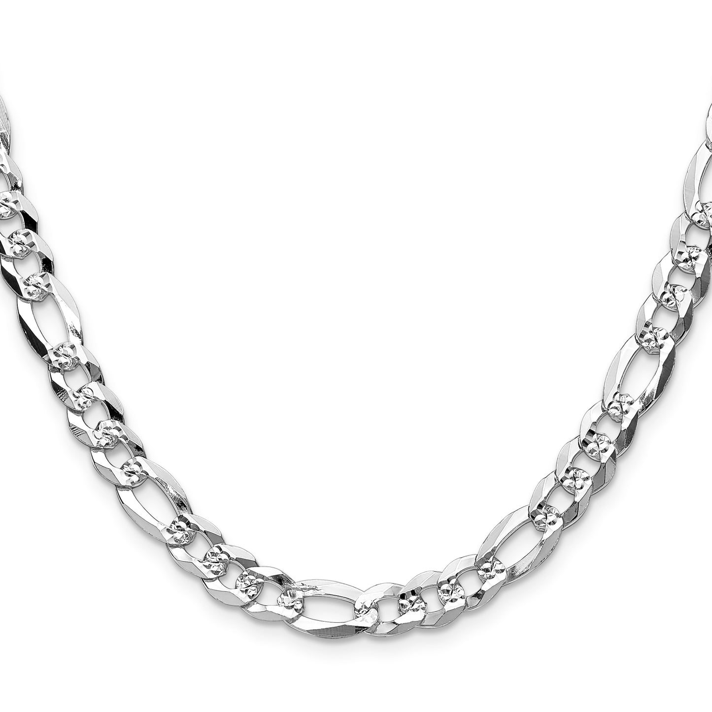 Sterling Silver 7.0mm Flat D/C Pave Figaro Chain