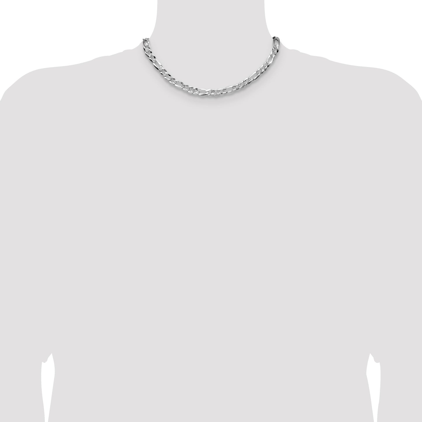 Sterling Silver 7.0mm Flat D/C Pave Figaro Chain