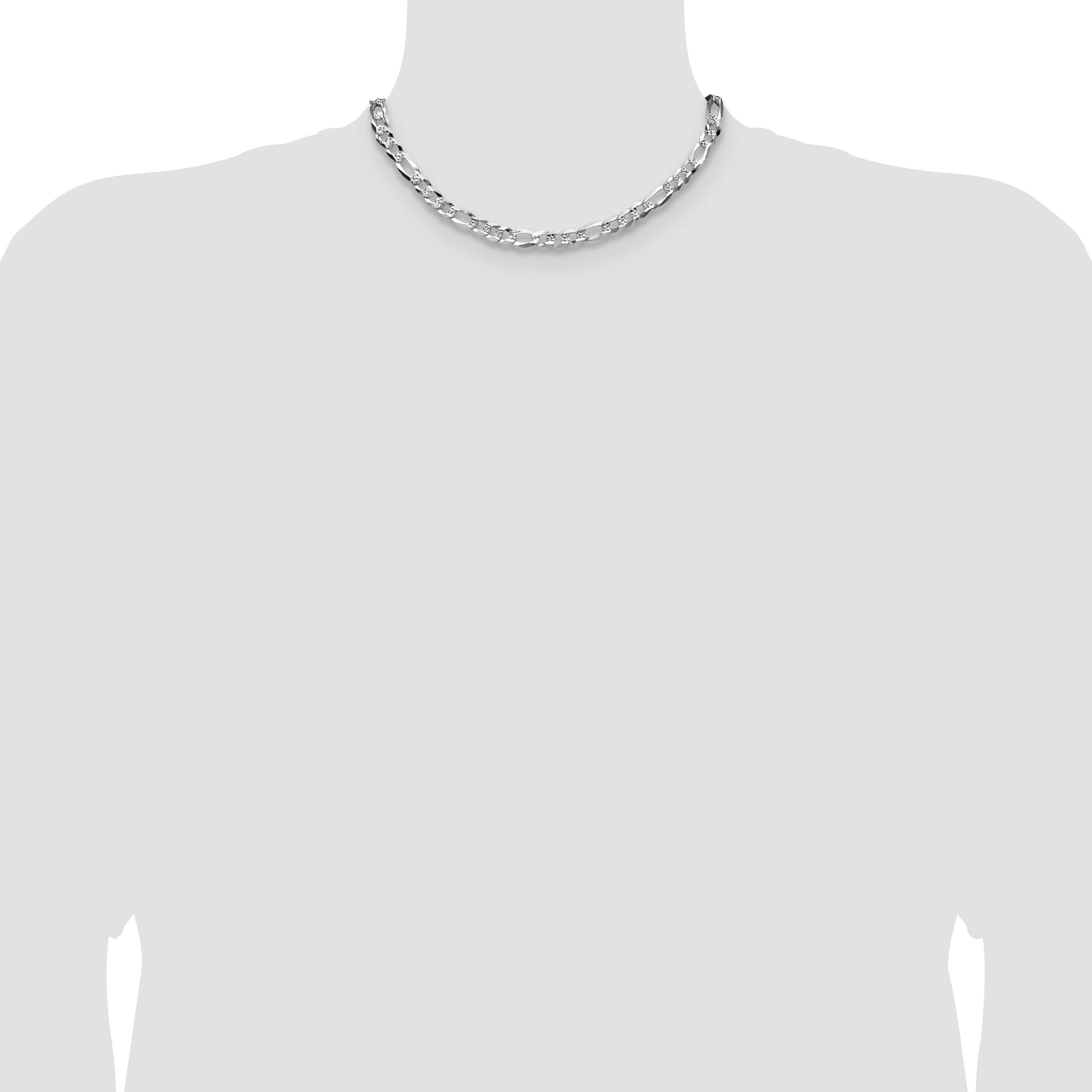 Sterling Silver 7.0mm Flat D/C Pave Figaro Chain