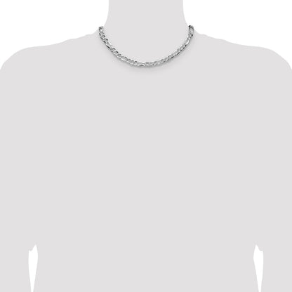 Sterling Silver 7.0mm Flat D/C Pave Figaro Chain