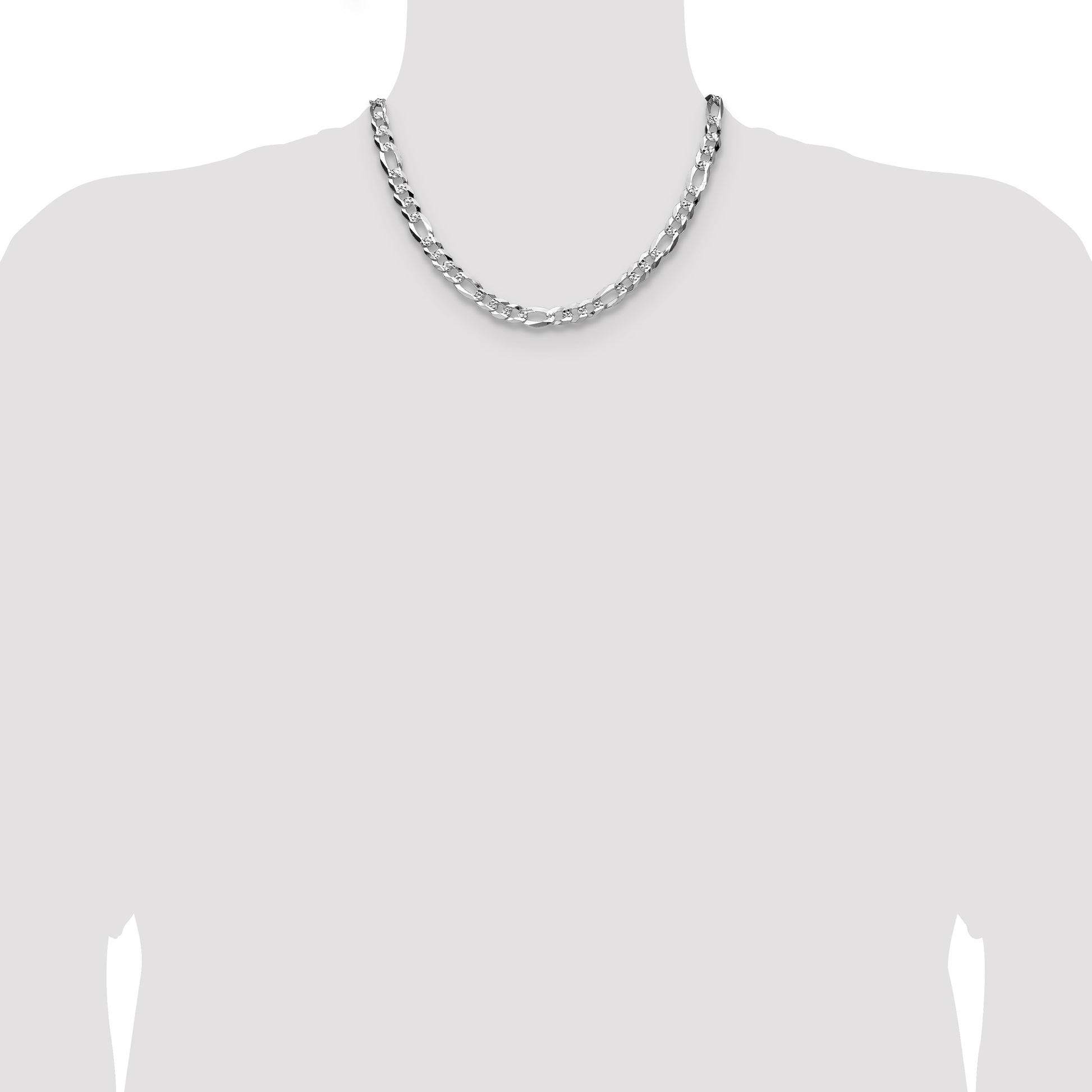 Sterling Silver 7.0mm Flat D/C Pave Figaro Chain