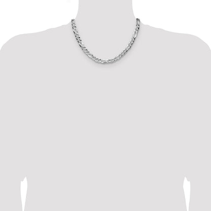 Sterling Silver 7.0mm Flat D/C Pave Figaro Chain