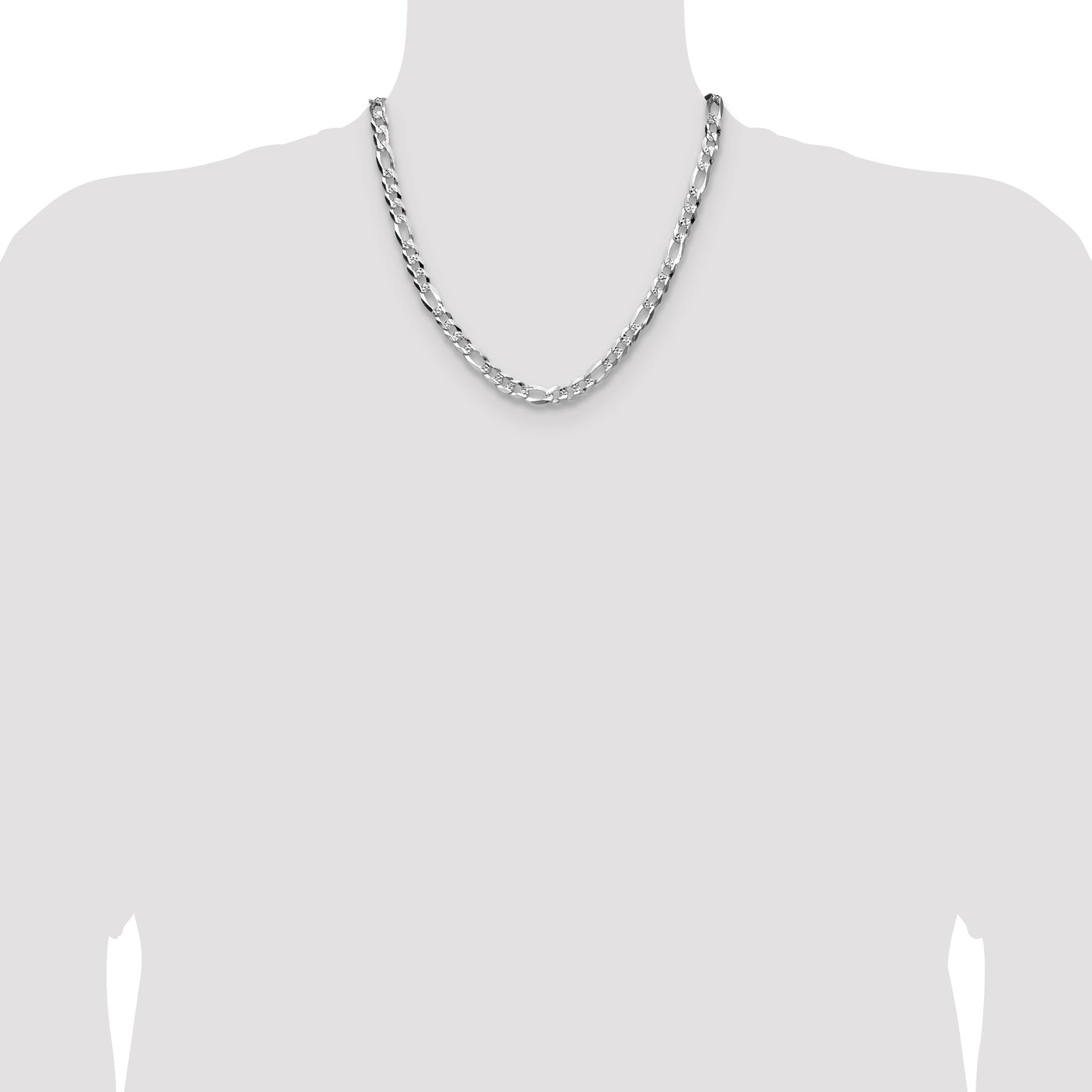 Sterling Silver 7.0mm Flat D/C Pave Figaro Chain
