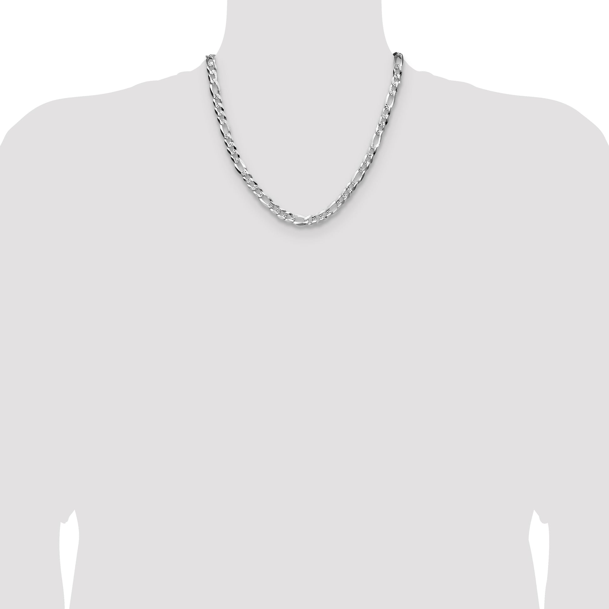 Sterling Silver 7.0mm Flat D/C Pave Figaro Chain