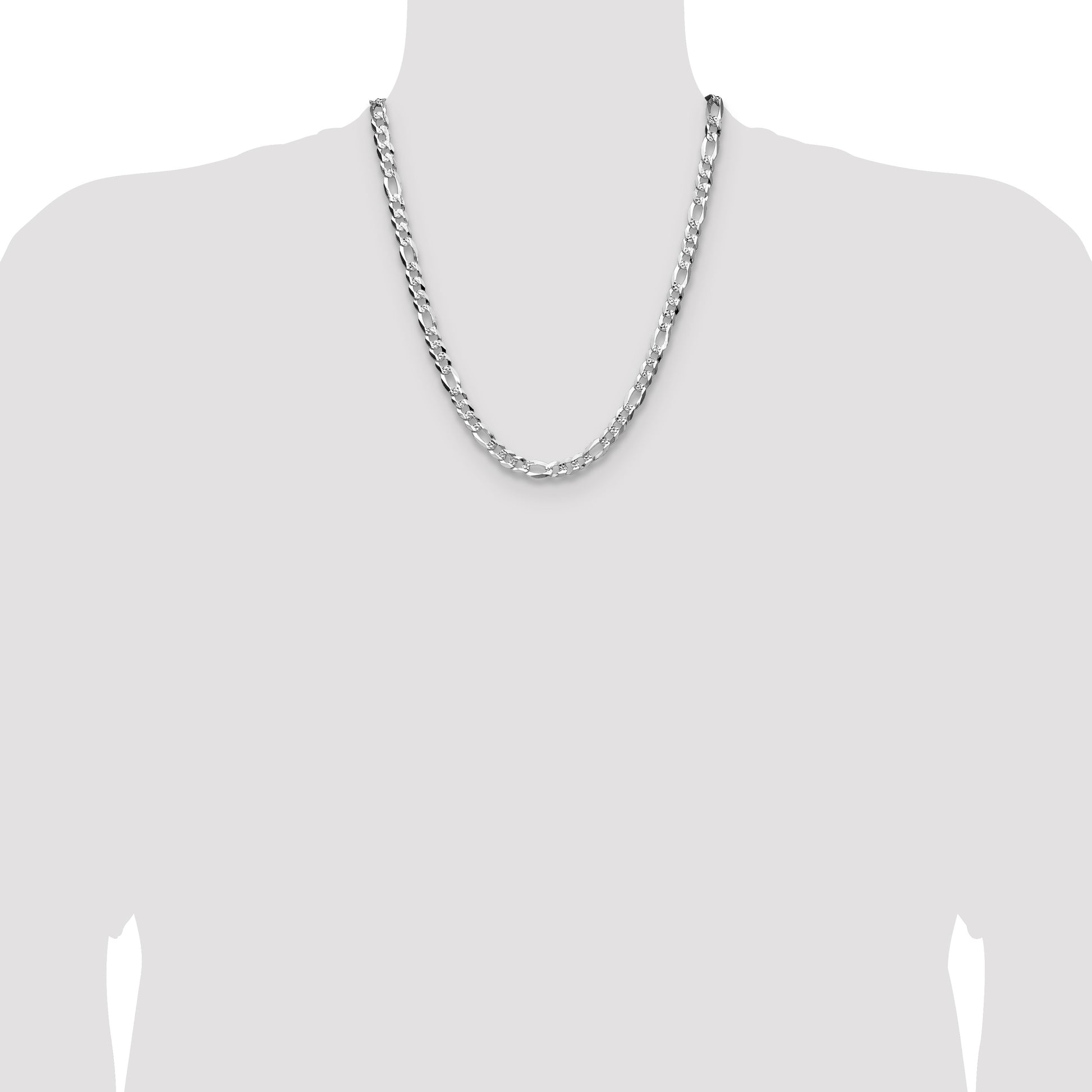 Sterling Silver 7.0mm Flat D/C Pave Figaro Chain