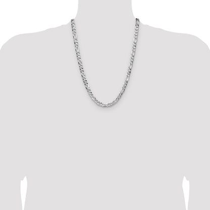 Sterling Silver 7.0mm Flat D/C Pave Figaro Chain