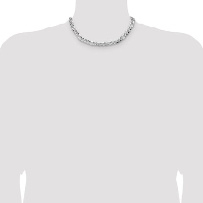Sterling Silver 8.0mm Flat D/C Pave Figaro Chain