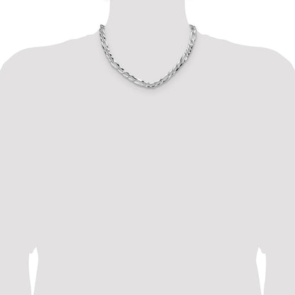 Sterling Silver 8.0mm Flat D/C Pave Figaro Chain